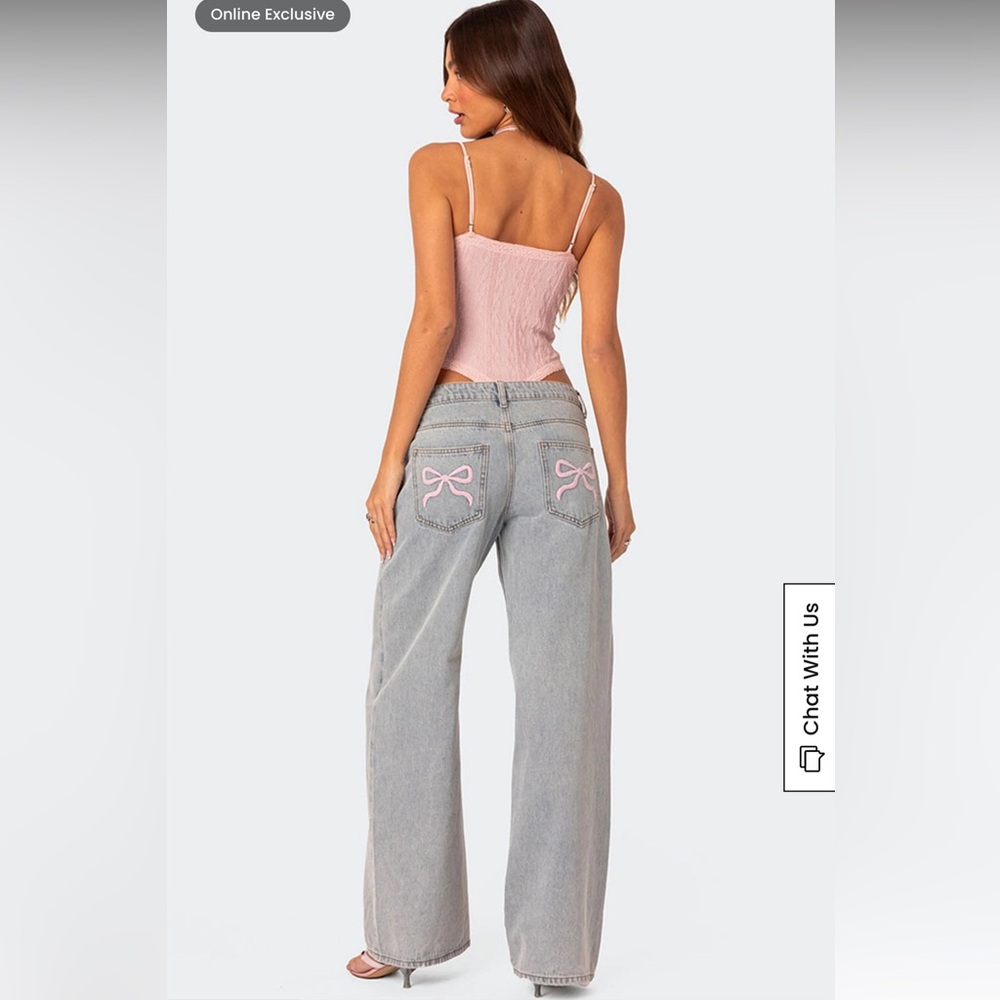 Edikted Bow Pocket Relaxed Jeans Size Small
